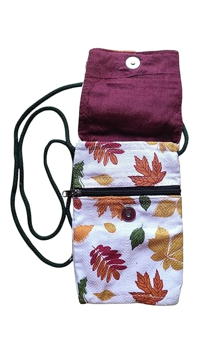 AREMBI Cotton Sling Bag, Crossbody Mobile Purse for Women, Stylish Ladies Handbag-White flower Design-PACK OF 1