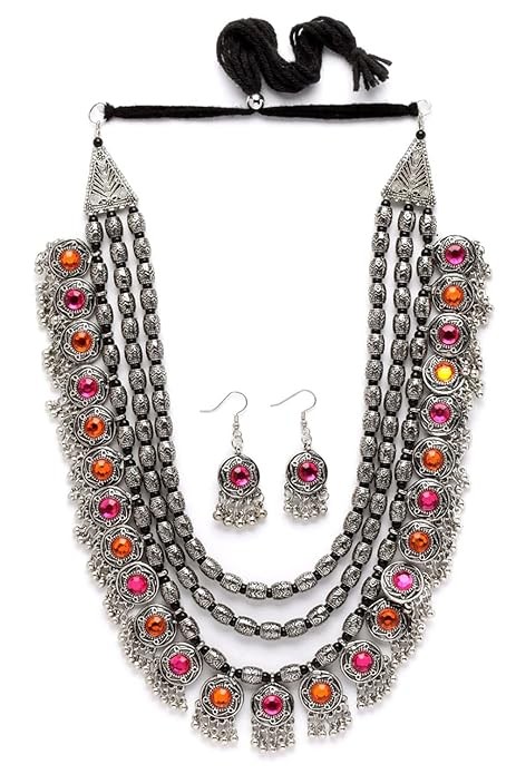 Western Tribal Fancy Oxidised Silver Necklace Jewellery Set
