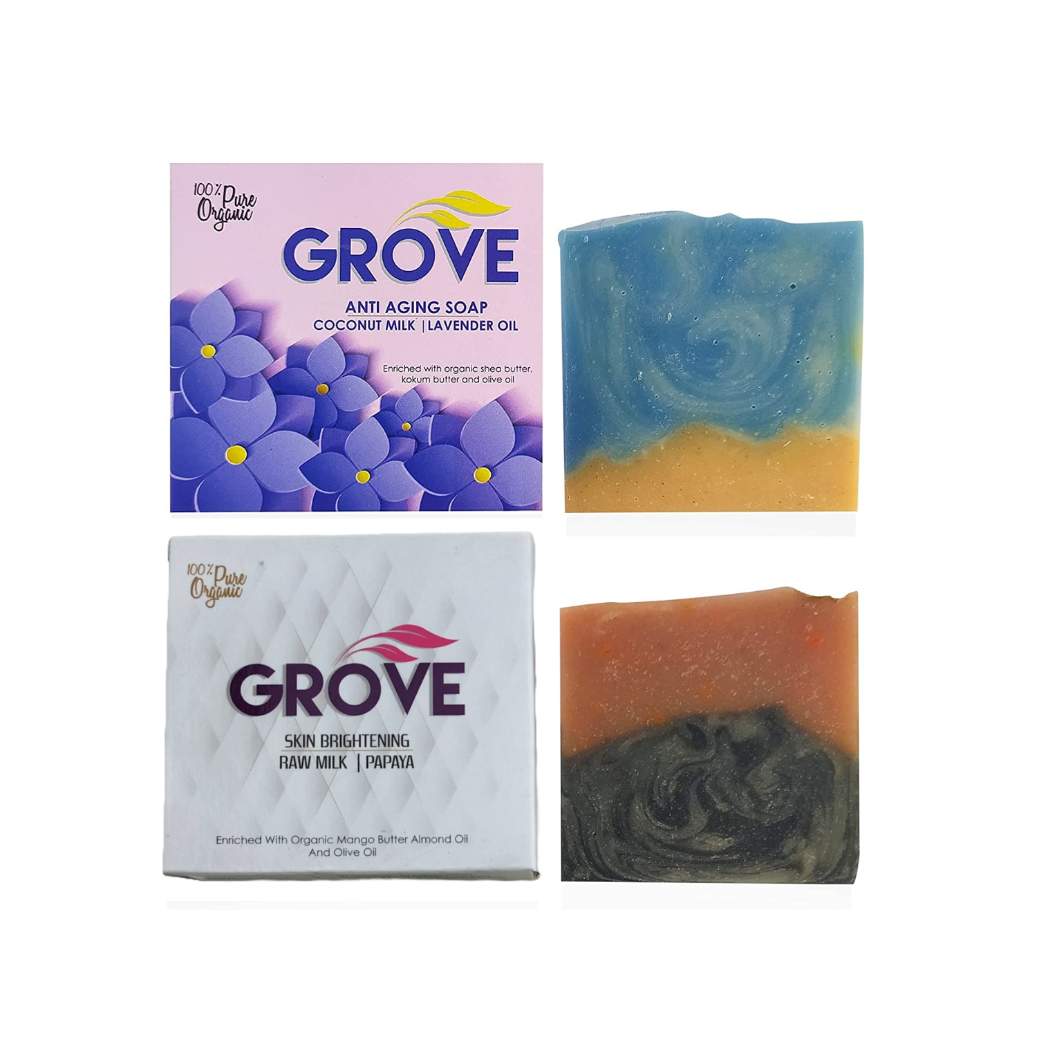 Grove Handmade Soaps Combo - Anti Aging(Vegan) & Skin Brightening