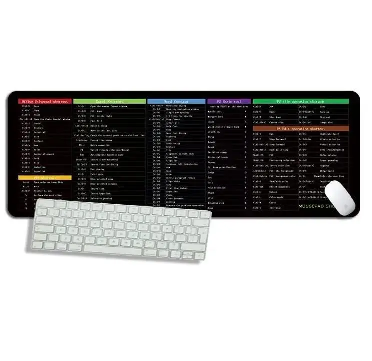 Mouse Keyboard Mat Waterproof excel Shortcut Key Mouse pad Black