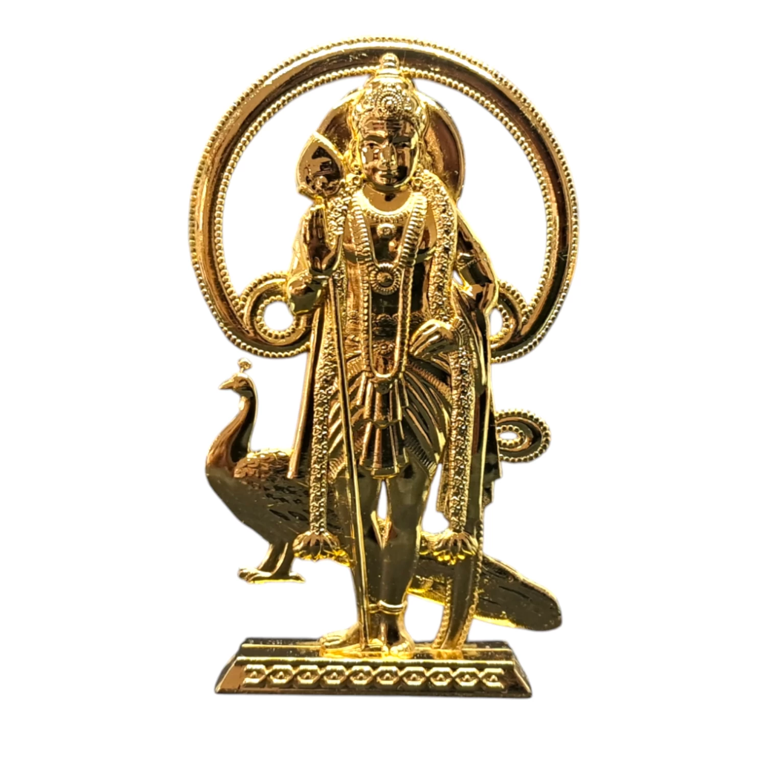 Golden Metal Murugan with Mayil Statue | Sacred Pooja & Car Dashboard Decor | 10 cm