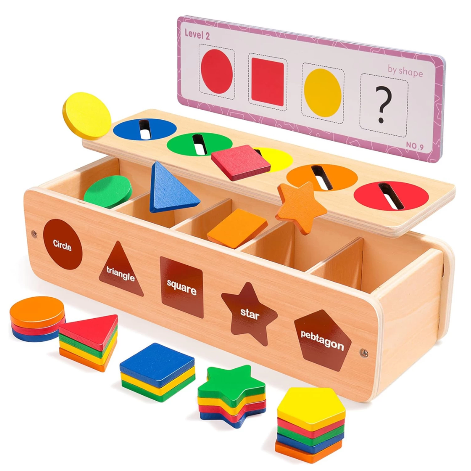 Wooden Shape and Color Sorting Storage Box - Geometic Shapes and Colors Identification for Kids and Childrens Age Upto 3 to 12 Years