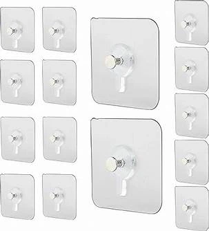 Heavy-Duty Adhesive Nail Hooks – 20 Pack, Transparent & Drill-Free